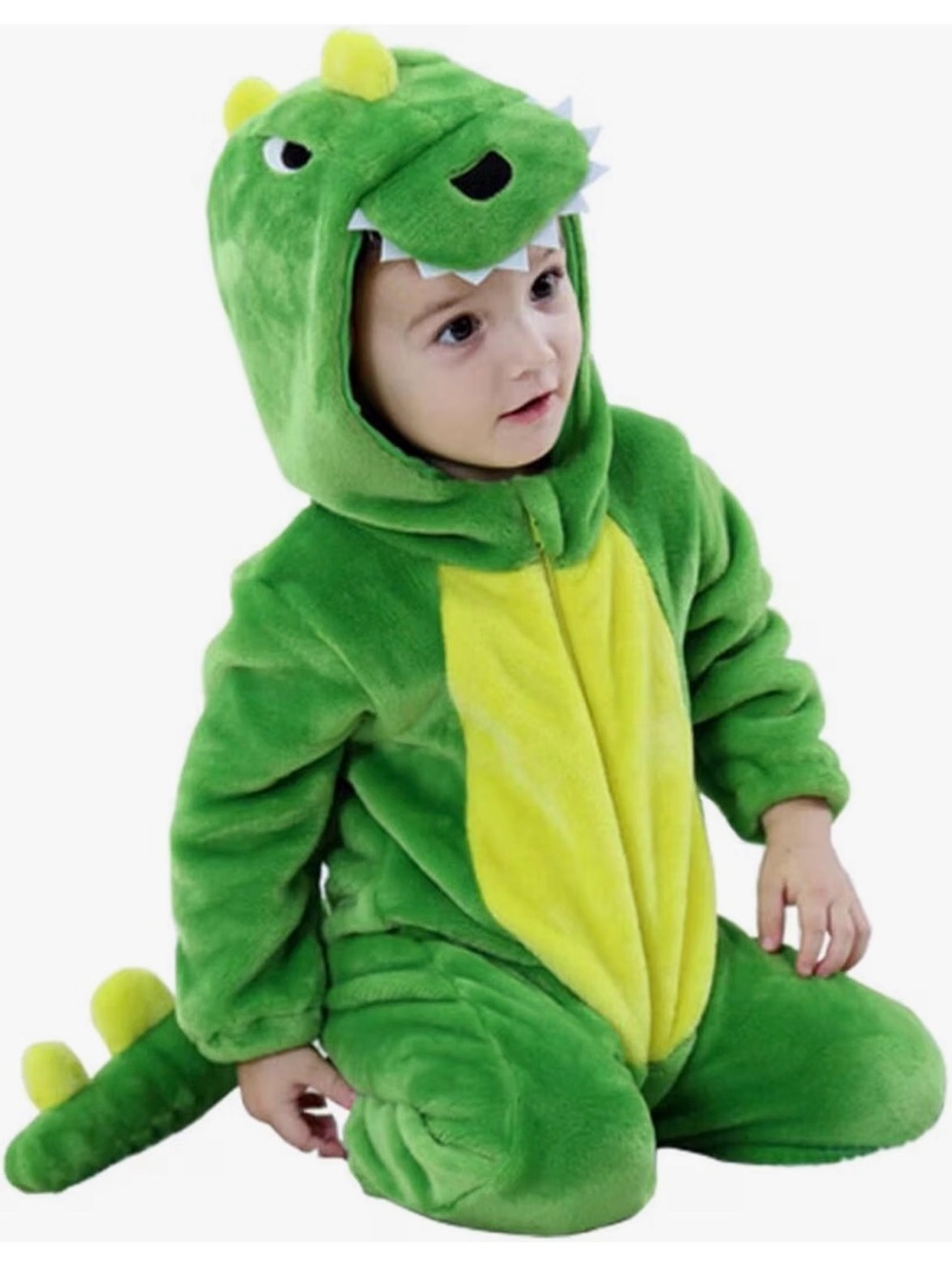 Kids Green Dinosaur One-Piece Hooded Costume